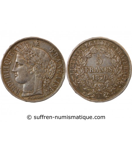 CERES - 5 FRANCS ARGENT 1870 A PARIS "Avec Légende"﻿