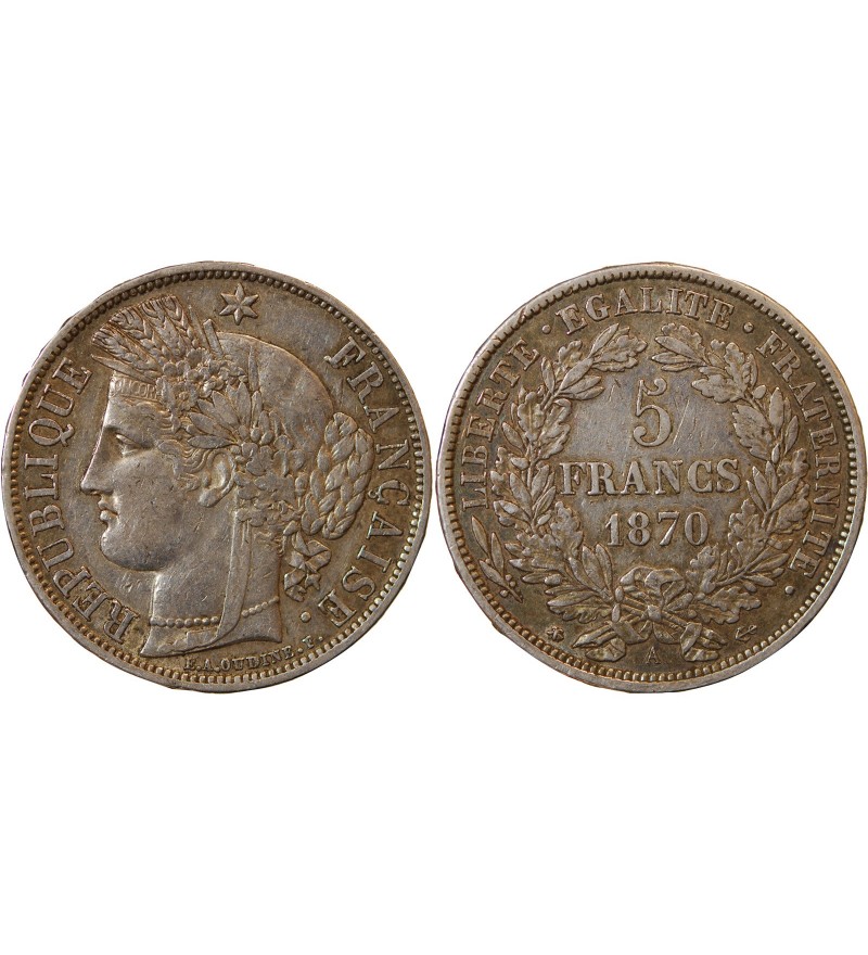 CERES - 5 FRANCS ARGENT 1870 A PARIS "Avec Légende"﻿
