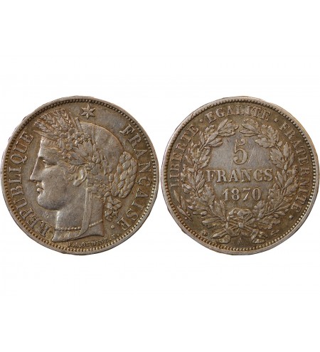 CERES - 5 FRANCS ARGENT 1870 A PARIS "Avec Légende"﻿