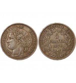 CERES - 5 FRANCS ARGENT 1870 A PARIS "Avec Légende"﻿ 2