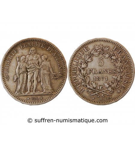 HERCULE - 5 FRANCS ARGENT 1871 A PARIS