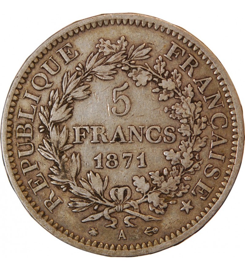 HERCULE - 5 FRANCS ARGENT 1871 A PARIS