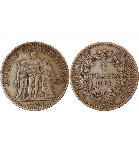 HERCULE - 5 FRANCS ARGENT 1871 A PARIS
