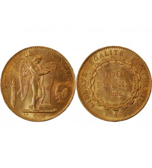 GENIE - 100 FRANCS OR 1886 "Dieu protège la France"﻿ 2