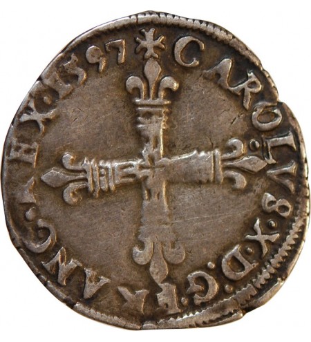 CHARLES X, CARDINAL DE BOURBON - 1/4 ECU ARGENT 1597 T NANTES