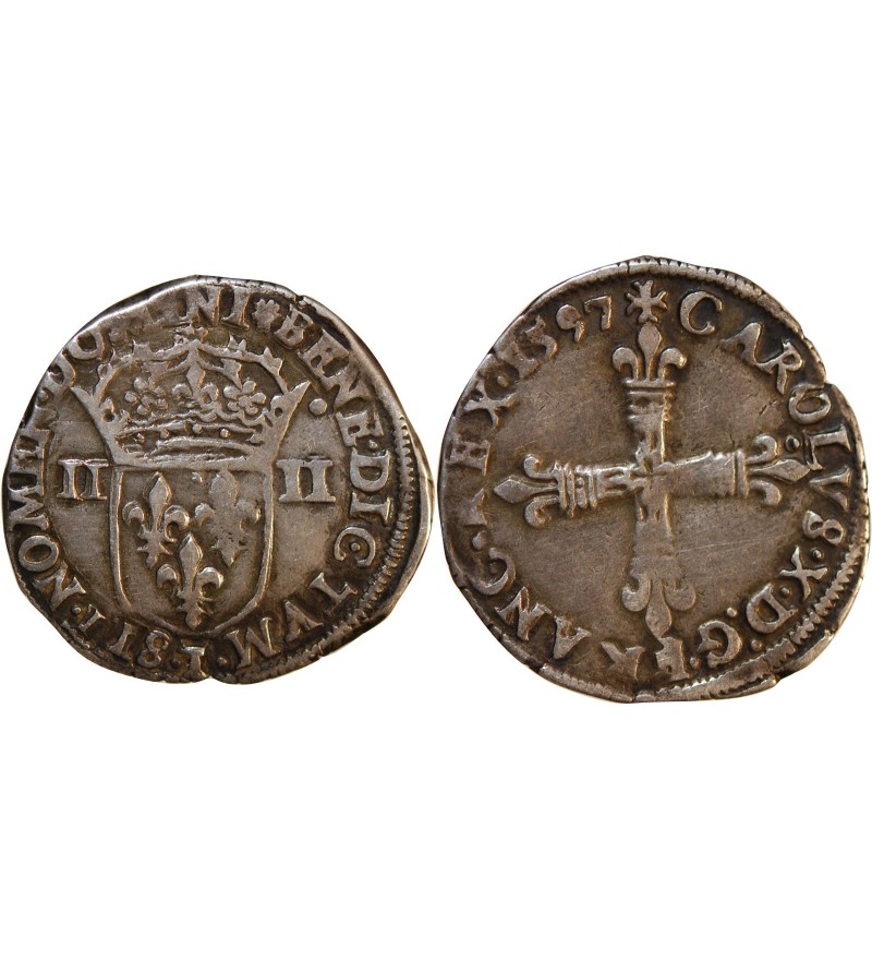 CHARLES X, CARDINAL DE BOURBON - 1/4 ECU ARGENT 1597 T NANTES