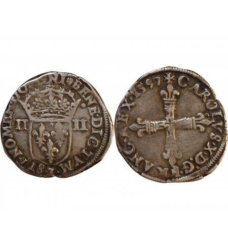 CHARLES X, CARDINAL DE BOURBON - 1/4 ECU ARGENT 1597 T NANTES