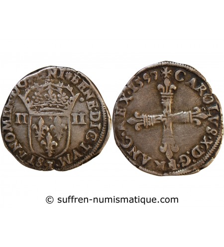 CHARLES X, CARDINAL DE BOURBON - 1/4 ECU ARGENT 1597 T NANTES