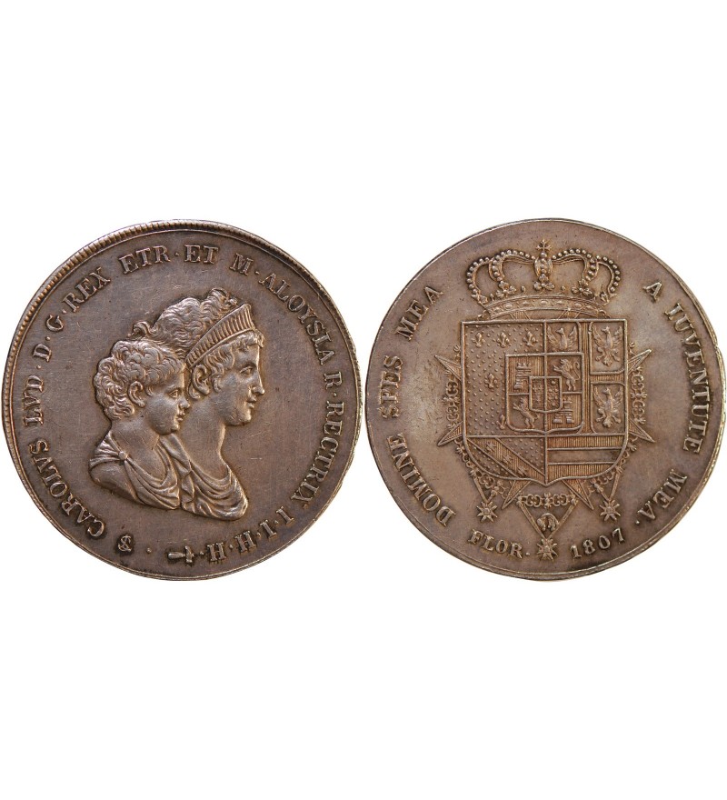 ITALIE, ROYAUME D'ETRURIE, CHARLES-LOUIS & MARIE LOUISE- 10 LIRE ARGENT 1807