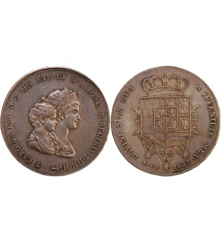 ITALIE, ROYAUME D'ETRURIE, CHARLES-LOUIS & MARIE LOUISE- 10 LIRE ARGENT 1807