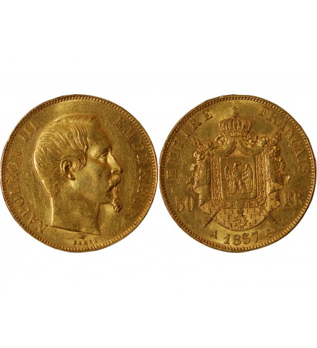 NAPOLEON III ﻿- 50 FRANCS OR 1857 A PARIS﻿  TETE NUE 1857 A PARIS﻿