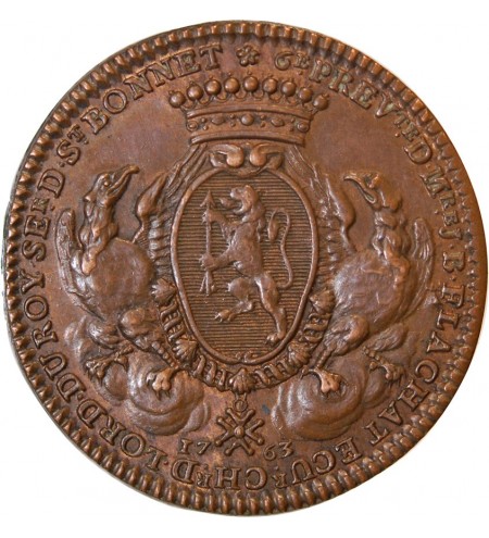 LYON, CONSULAT DE LYON, Jean Baptiste Flachat - JETON Cuivre 1763