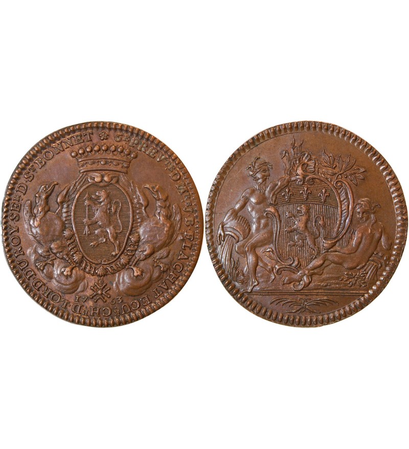 LYON, CONSULAT DE LYON, Jean Baptiste Flachat - JETON Cuivre 1763