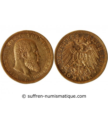 ALLEMAGNE, WURTTEMBERG, WILHELM II - 10 MARK OR 1898 F