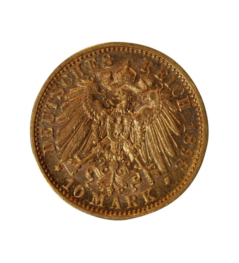 ALLEMAGNE, WURTTEMBERG, WILHELM II - 10 MARK OR 1898 F