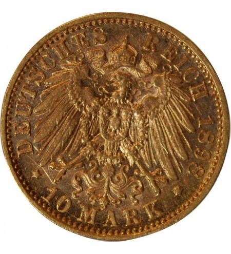 ALLEMAGNE, WURTTEMBERG, WILHELM II - 10 MARK OR 1898 F