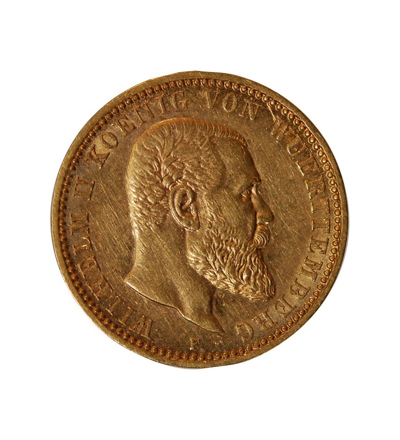ALLEMAGNE, WURTTEMBERG, WILHELM II - 10 MARK OR 1898 F