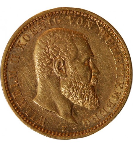 ALLEMAGNE, WURTTEMBERG, WILHELM II - 10 MARK OR 1898 F