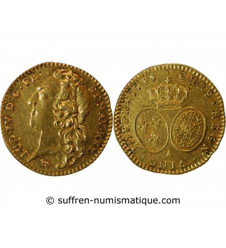 LOUIS XV ﻿- 1/2 LOUIS D'OR AU BANDEAU 1745 A PARIS