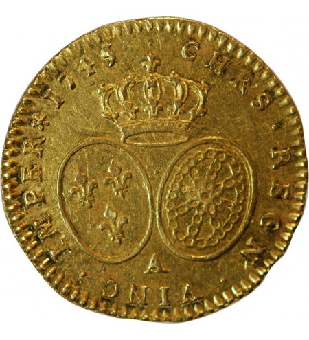 LOUIS XV ﻿- 1/2 LOUIS D'OR AU BANDEAU 1745 A PARIS