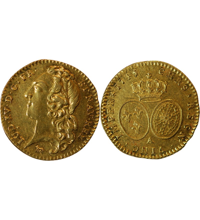 LOUIS XV ﻿- 1/2 LOUIS D'OR AU BANDEAU 1745 A PARIS