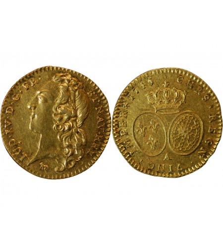 LOUIS XV ﻿- 1/2 LOUIS D'OR AU BANDEAU 1745 A PARIS