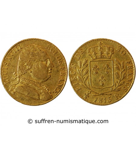 LOUIS XVIII - 20 FRANCS OR 1815 R LONDRES﻿
