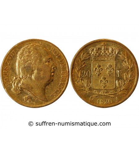 LOUIS XVIII - 20 FRANCS OR 1820 A PARIS﻿