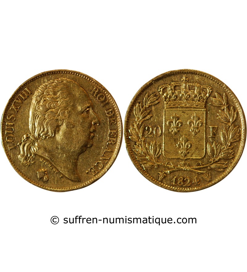 LOUIS XVIII - 20 FRANCS OR 1824 W LILLE