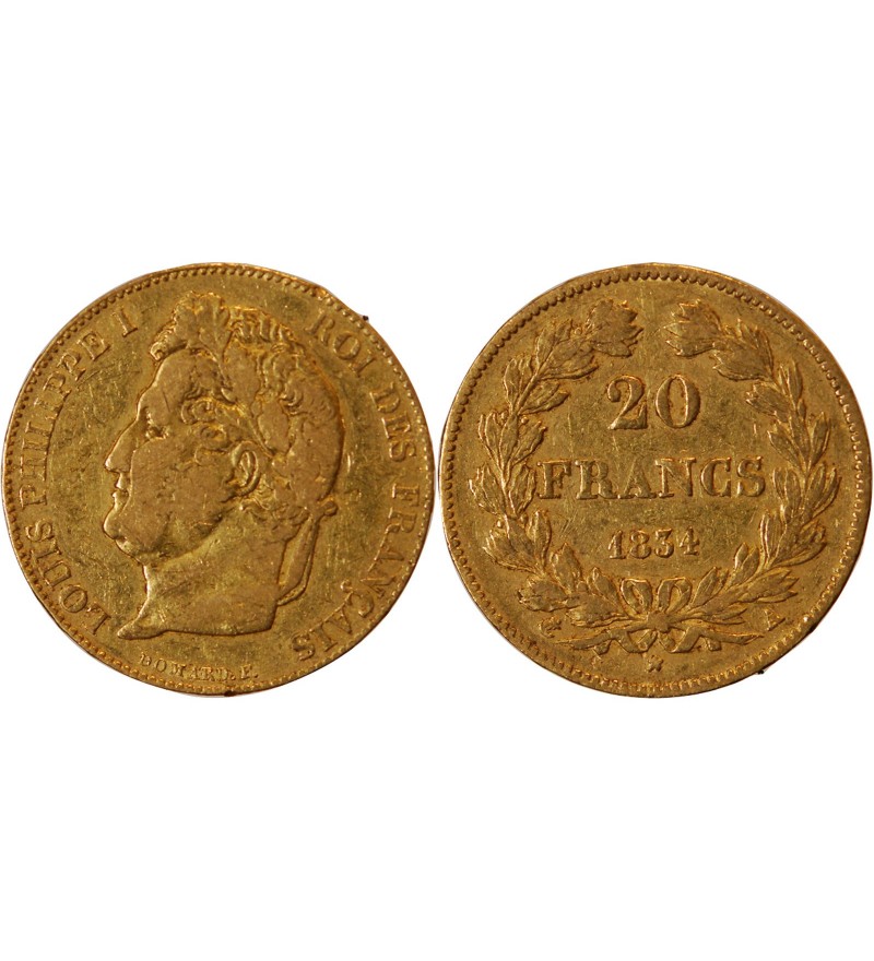 LOUIS PHILIPPE﻿ Ier - 20 FRANCS OR 1834 A PARIS﻿