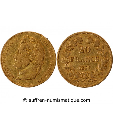 LOUIS PHILIPPE﻿ Ier - 20 FRANCS OR 1834 A PARIS﻿