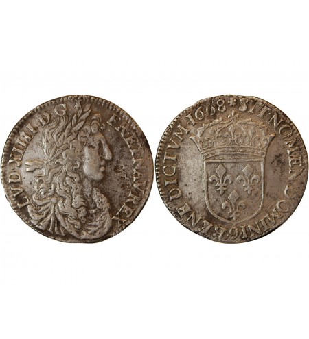 LOUIS XIV﻿ - 1/4 ECU AU BUSTE JUVENILE 1668 9 RENNES