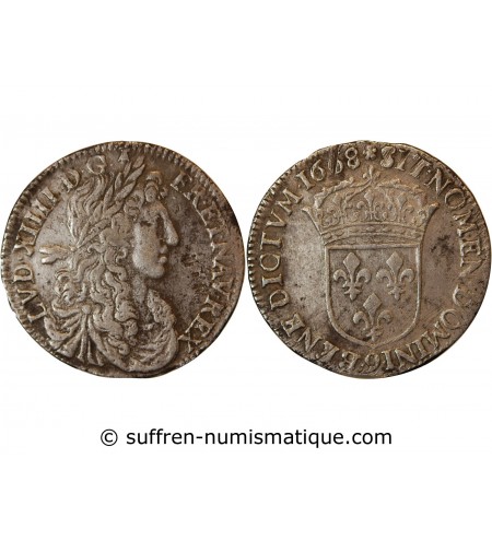 LOUIS XIV﻿ - 1/4 ECU AU BUSTE JUVENILE 1668 9 RENNES
