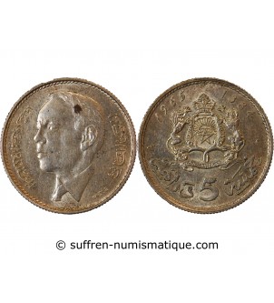 MAROC, HASSAN II - 5 DIRHAMS ARGENT 1965