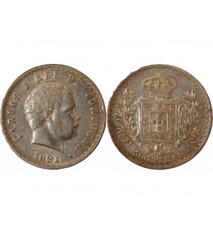 PORTUGAL, CHARLES Ier - 500 REIS ARGENT 1891 2