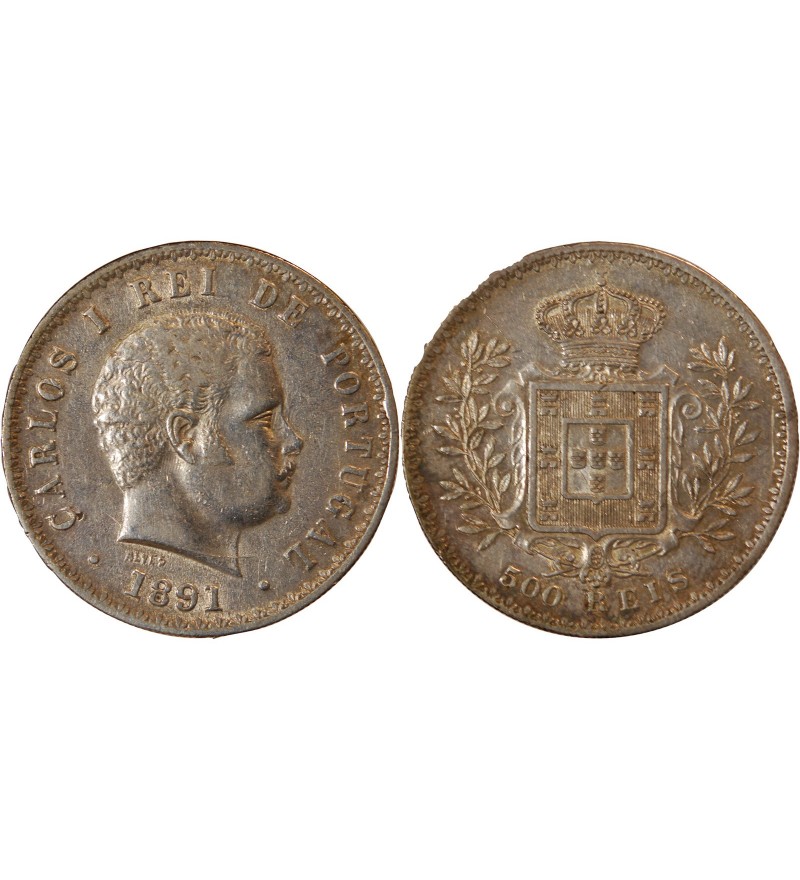 PORTUGAL, CHARLES Ier - 500 REIS ARGENT 1891