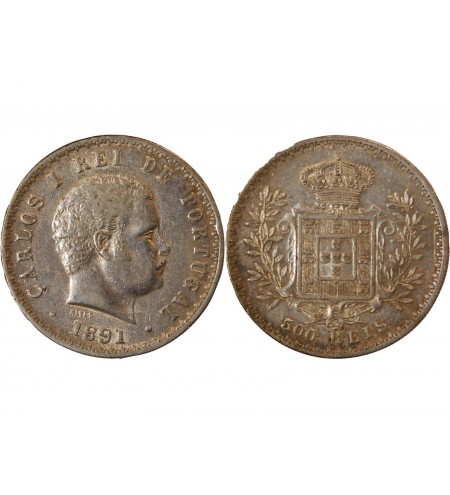 PORTUGAL, CHARLES Ier - 500 REIS ARGENT 1891
