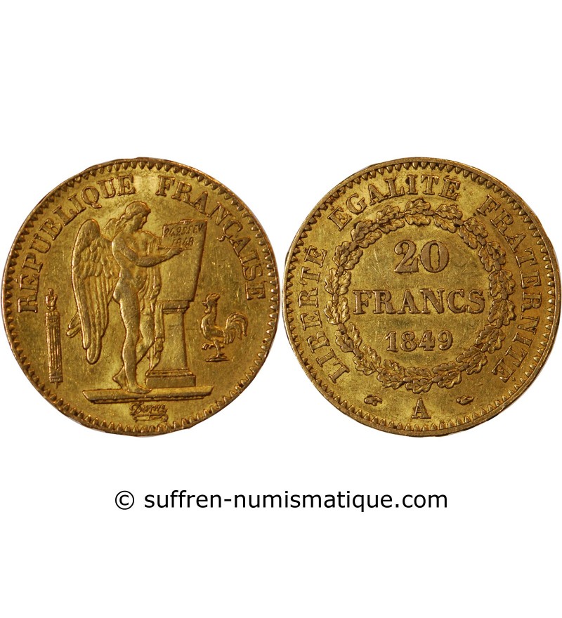GENIE - 20 FRANCS OR 1849 A PARIS "Deuxième République"