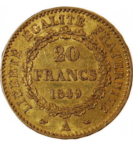 GENIE - 20 FRANCS OR 1849 A PARIS "Deuxième République"