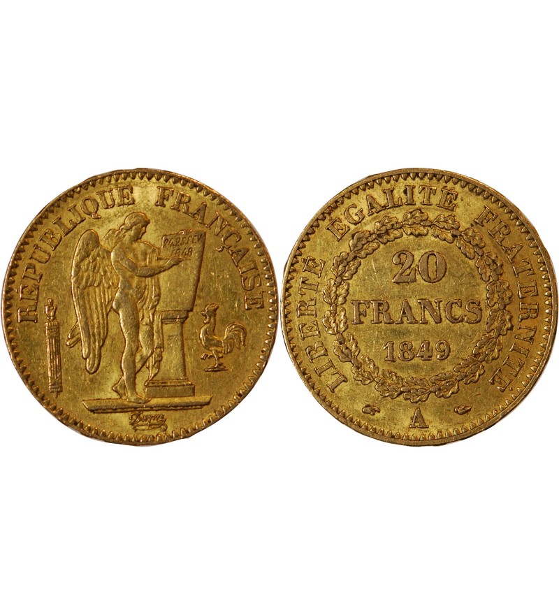 GENIE - 20 FRANCS OR 1849 A PARIS "Deuxième République"