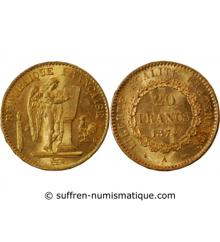 GENIE - 20 FRANCS OR 1874 A PARIS﻿