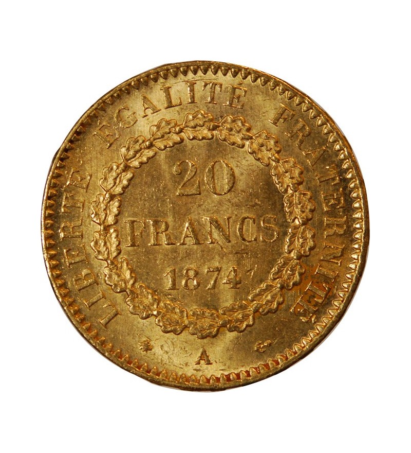 GENIE - 20 FRANCS OR 1874 A PARIS﻿
