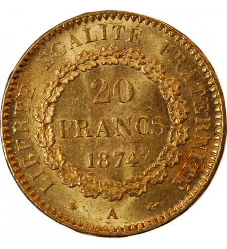 GENIE - 20 FRANCS OR 1874 A PARIS﻿