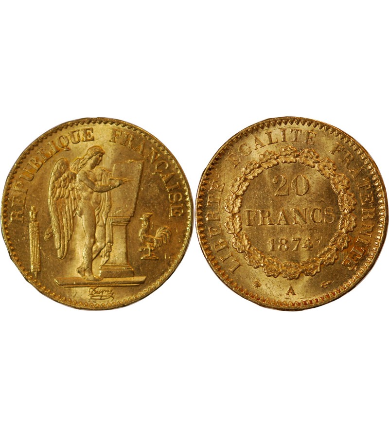 GENIE - 20 FRANCS OR 1874 A PARIS﻿