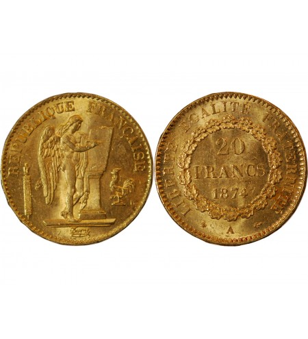 GENIE - 20 FRANCS OR 1874 A PARIS﻿
