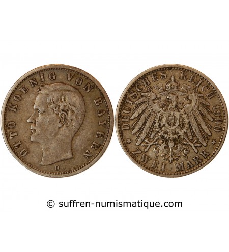 ALLEMAGNE, BAYERN, OTTO - 2 MARK ARGENT 1900 D