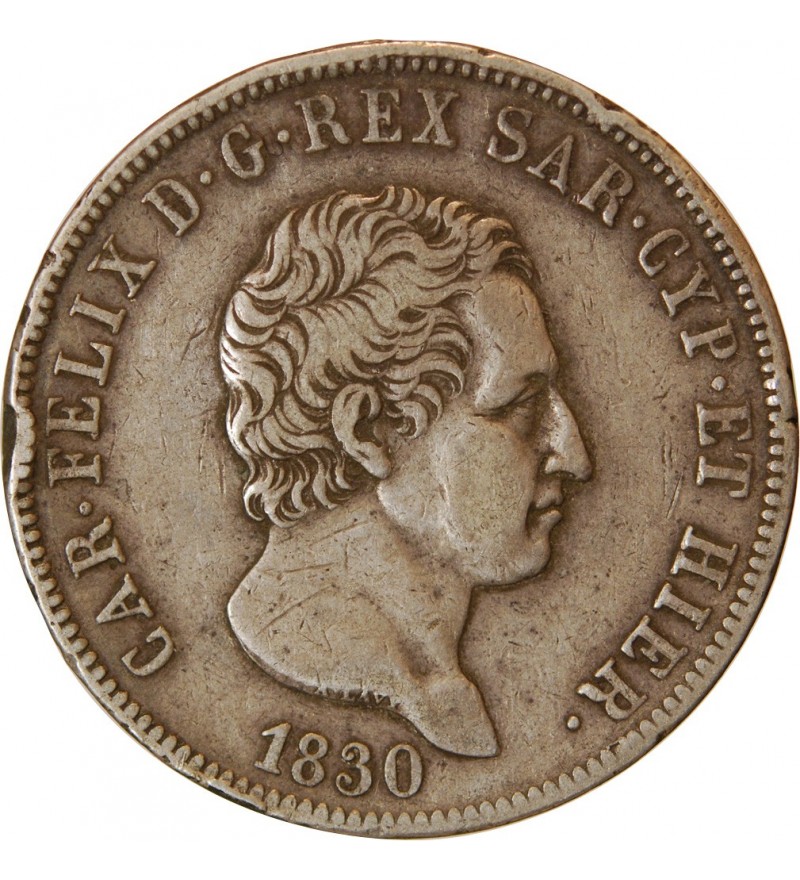 ITALIE, SARDAIGNE, CHARLES FELIX - 5 LIRE ARGENT 1830 TURIN