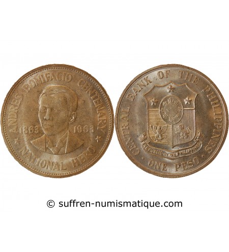 PHILIPPINES, ANDRES BONIFACIO - PESO ARGENT 1963