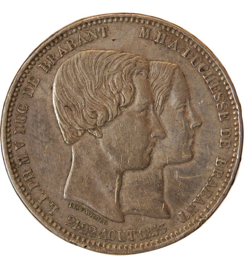 BELGIQUE, LEOPOLD - 5 FRANCS MARAIGE DU DUC DE BRABANT 21-22 AOUT 1853