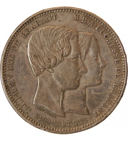 BELGIQUE, LEOPOLD - 5 FRANCS MARAIGE DU DUC DE BRABANT 21-22 AOUT 1853
